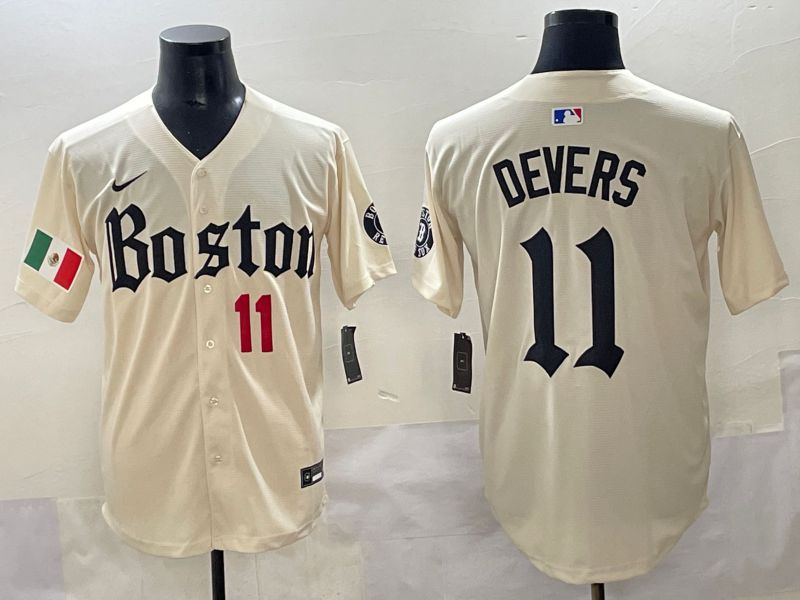 Men 2025 Boston Red Sox #11 Devers Cream Five generations Joint Name Nike MLB Jersey style 6